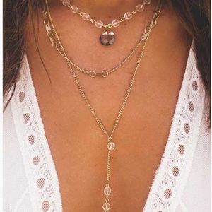 Multi Tiered Gold Beaded Pendant Necklace NWT